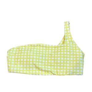 Peixoto One Shoulder Bikini Top Yellow Check Print NWT